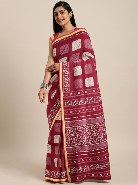 aamna Red & Beige Pure Cotton Printed Bagru Saree 
aamna Red & Beige Pure Cotton Printed Bagru Saree