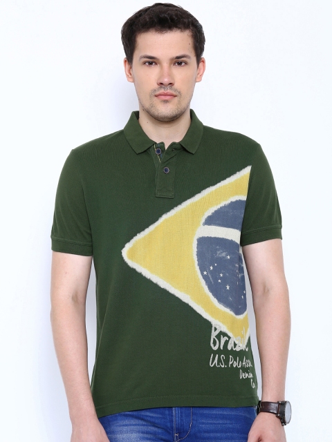U.S. Polo Assn. Denim Co. Olive Green Printed Polo T-shirt