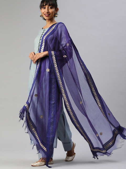 Tulsattva Women Grey & Blue Solid Kurta with Salwar & Dupatta 
Tulsattva Women Grey & Blue Solid Kurta with Salwar & Dupatta