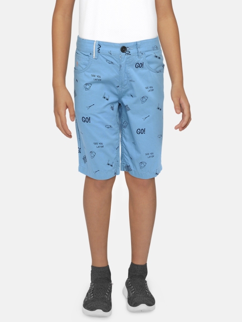 Indian Terrain Boys Blue Printed Regular Fit Shorts