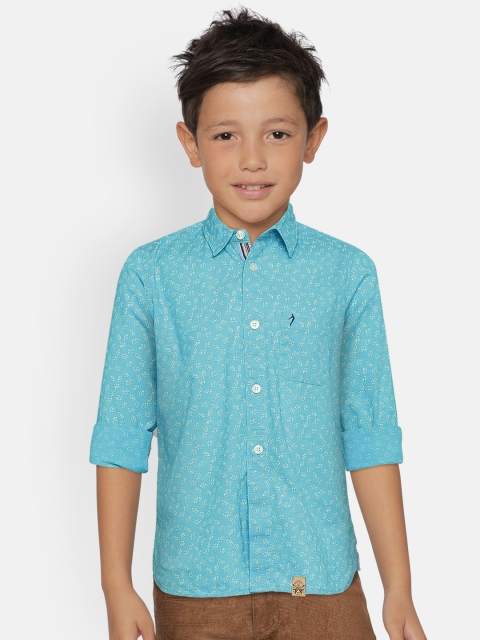 Indian Terrain Boys Blue & White Regular Fit Printed Casual Shirt