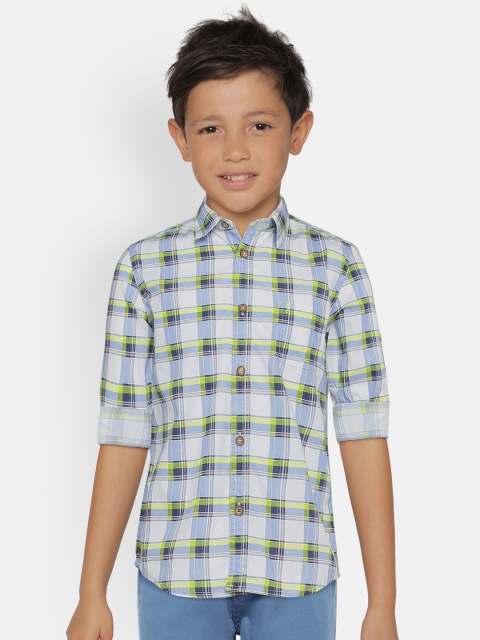 Indian Terrain Boys Blue & Green Regular Fit Checked Casual Shirt