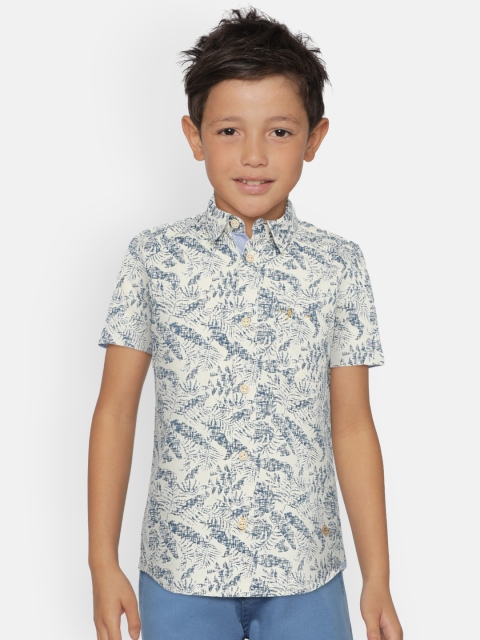 Indian Terrain Boys Off-White & Navy Blue Regular Fit Printed Casual Shirt