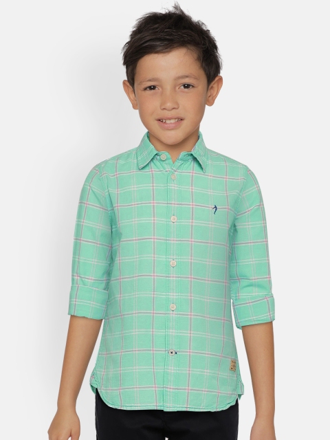 Indian Terrain Boys Green & Pink Regular Fit Checked Casual Shirt