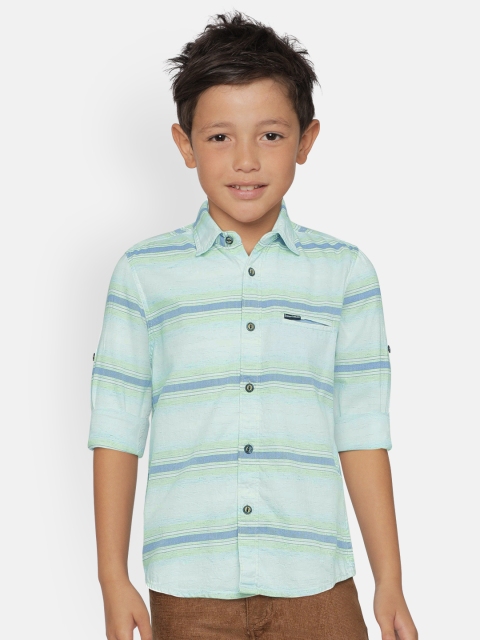 Indian Terrain Boys Green & Blue Regular Fit Striped Casual Shirt