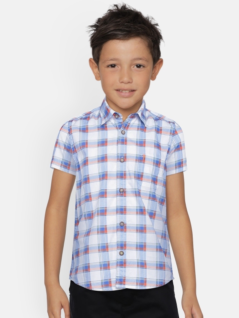 Indian Terrain Boys White & Blue Regular Fit Checked Casual Shirt