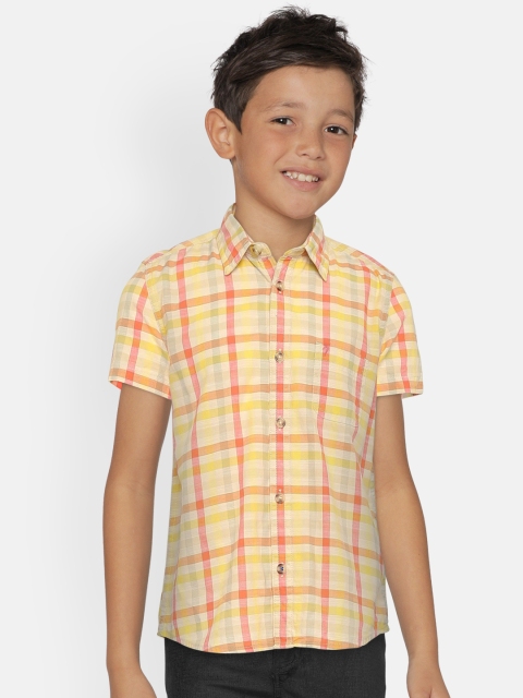 Indian Terrain Boys Yellow & Red Regular Fit Checked Casual Shirt