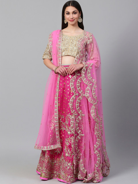 Readiprint Fashions Pink & Gold-Toned Embellished Semi-Stitched Lehenga & Unstitched Blouse with Dupatta
Readiprint Fashions Pink & Gold-Toned Embellished Semi-Stitched Lehenga & Unstitched Blouse with Dupatta