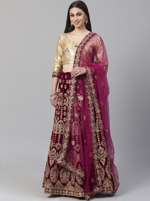 Readiprint Fashions Burgundy & Gold-Toned Embroidered Semi-Stitched Lehenga & Unstitched Blouse with Dupatta
Readiprint Fashions Burgundy & Gold-Toned Embroidered Semi-Stitched Lehenga & Unstitched Blouse with Dupatta