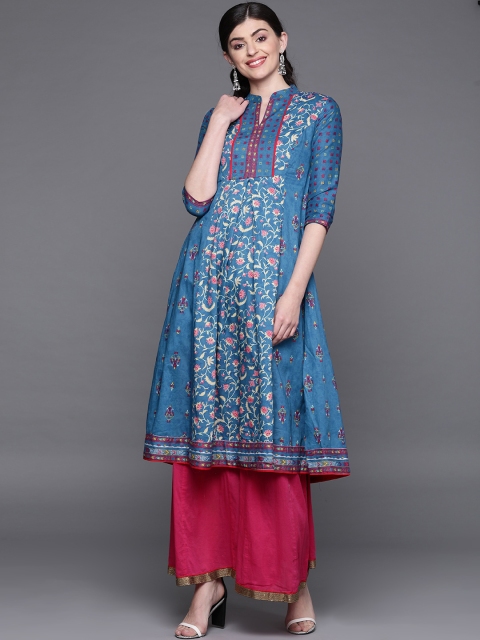Biba Women Blue & Red Printed A-Line Kurta