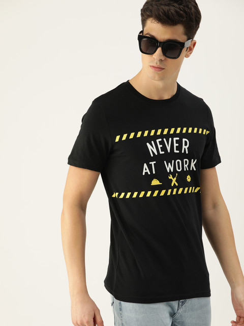 SINGLE Men Black Printed Slim Fit Round Neck Pure Cotton T-shirt 
SINGLE Men Black Printed Slim Fit Round Neck Pure Cotton T-shirt