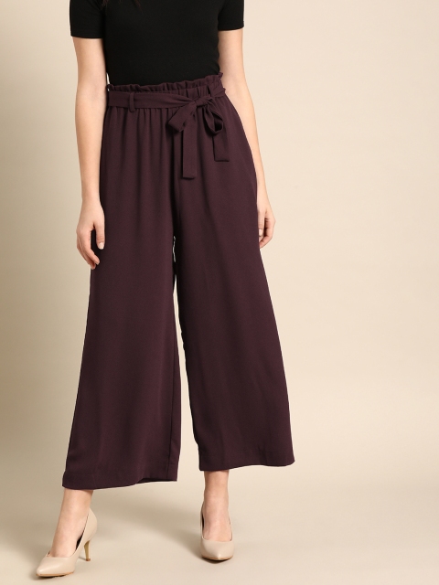 Ms.Taken Women Burgundy Regular Fit Solid Parallel Trousers