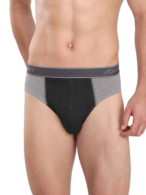 Jockey Men Grey Melange & Black Colourblocked Briefs 1011-0105-GM-BE