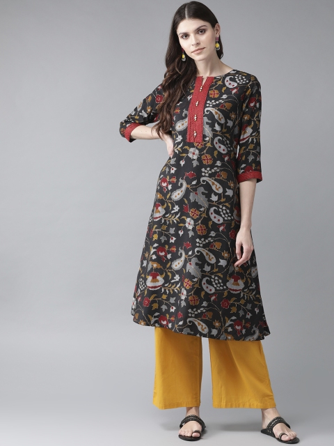 Shree Women Black & Grey Printed A-Line Kurta