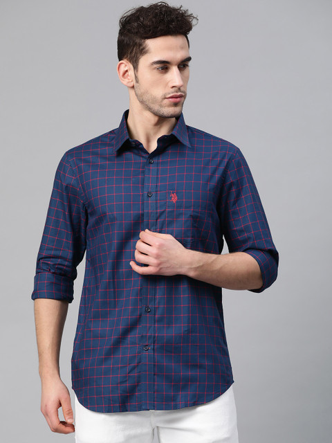 U.S. Polo Assn. Denim Co. Men Navy Blue & Pink Pure Cotton Tailored Fit Checked Shirt
U.S. Polo Assn. Denim Co. Men Navy Blue & Pink Pure Cotton Tailored Fit Checked Shirt