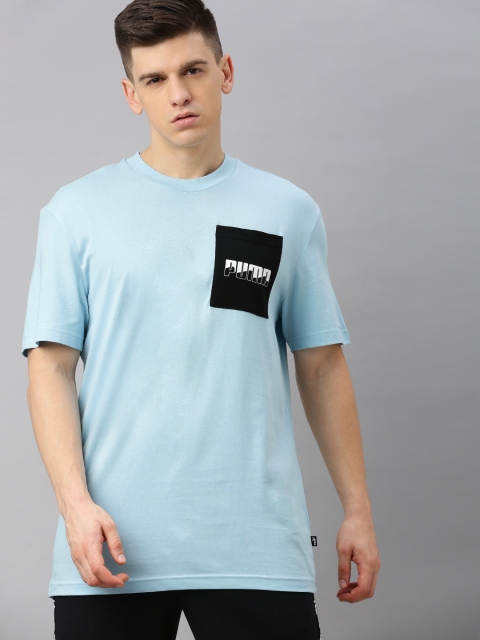 Puma Men Blue Printed Round Neck Pure Cotton T-shirt