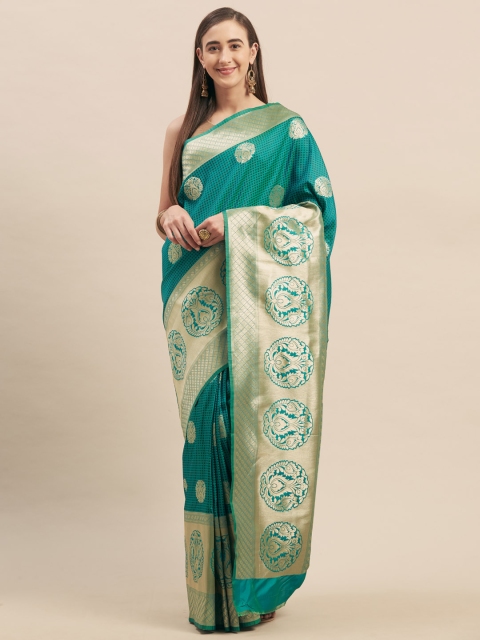 Stylee LIFESTYLE Green & Gold-Toned Silk Blend Woven Design Banarasi Silk Jacquard Saree