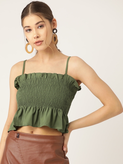 Trend Arrest Women Olive Green Solid Empire Crop Top