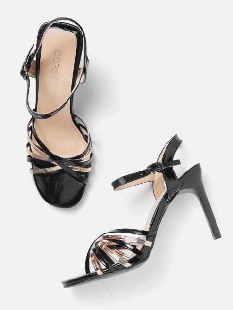CORSICA Women Black & Gold-Toned Colourblocked Stilettos