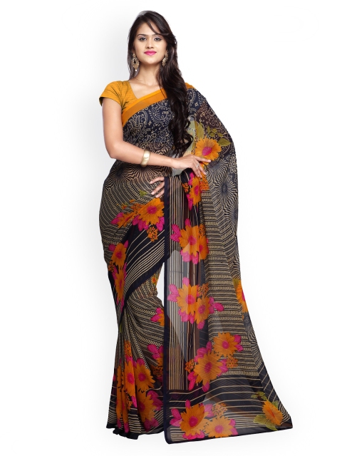 Ligalz Navy Chiffon Printed Saree, Navy blue