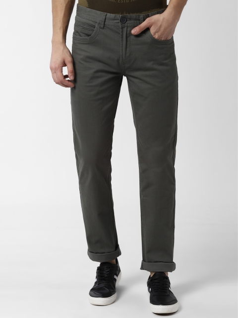 Peter England Men Grey Textured Slim Fit Regular Trousers