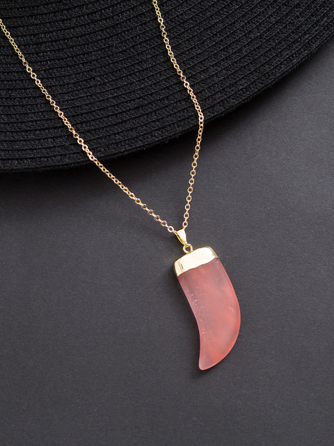 Golden Peacock Pink Machete Shaped Stone Pendant Necklace
Golden Peacock Pink Machete Shaped Stone Pendant Necklace