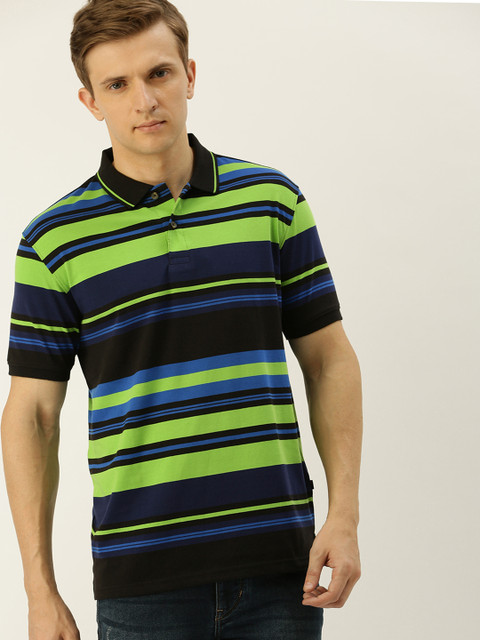 Peter England Men Green & Blue Striped Polo Collar T-shirt 
Peter England Men Green & Blue Striped Polo Collar T-shirt