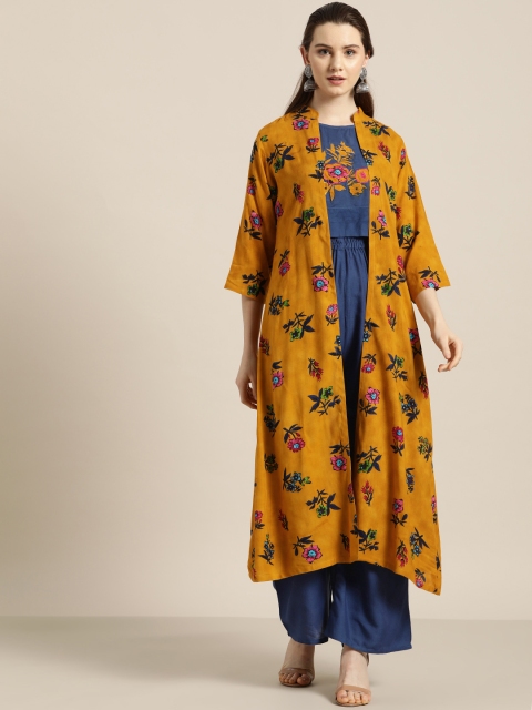 Kurti's by Menka Women Mustard Yellow & Blue Solid Top with Palazzos & Ethnic Jacket
Kurti's by Menka Women Mustard Yellow & Blue Solid Top with Palazzos & Ethnic Jacket