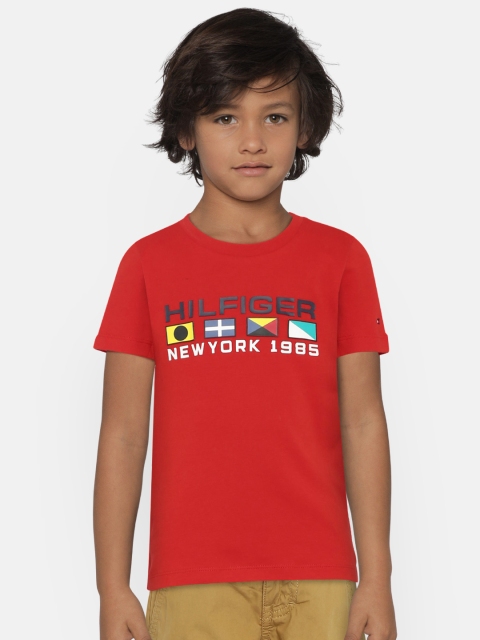 Tommy Hilfiger Boys Red Printed Round Neck T-shirt