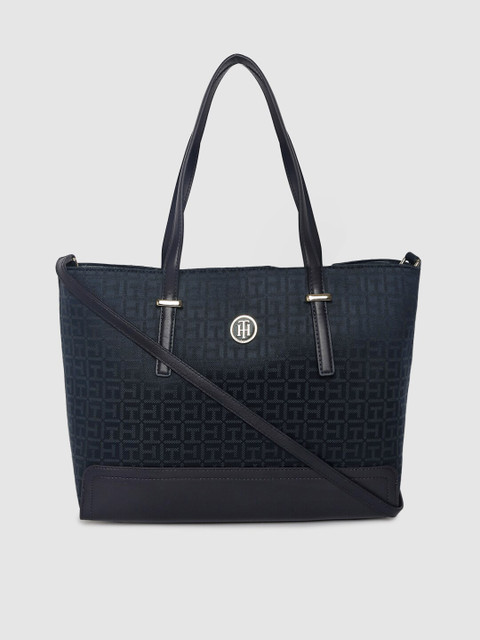 Tommy Hilfiger Women Navy Blue Self Design Tote Bag 
Tommy Hilfiger Women Navy Blue Self Design Tote Bag