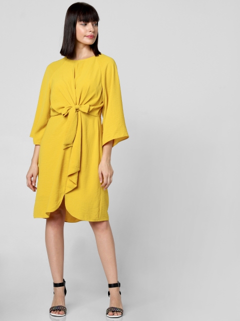 Vero Moda Women Mustard Yellow Solid Fit and Flare Dress