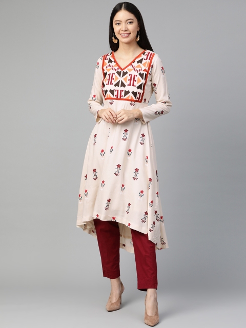 HERE&NOW Women Beige & Red Embroidered Ethnic Printed High-Low Asymmetric A-Line Kurta
HERE&NOW Women Beige & Red Embroidered Ethnic Printed High-Low Asymmetric A-Line Kurta