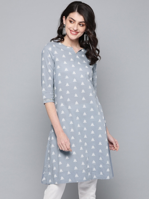 HERE&NOW Women Blue & White Printed A-Line Kurta