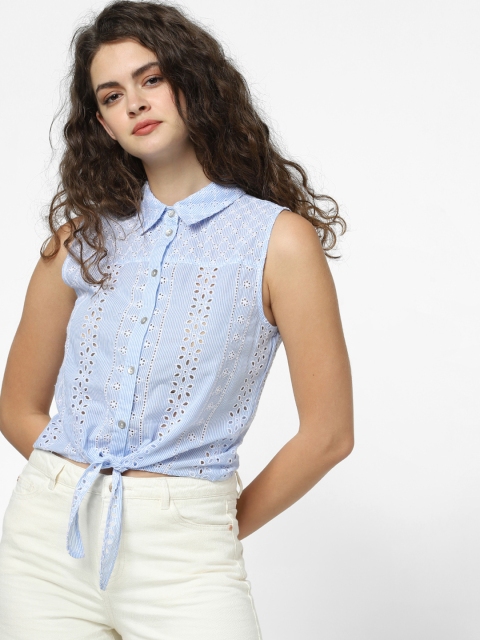 ONLY Women Blue & White Slim Fit Striped Casual Cropped Shirt with Schiffli Detailing
ONLY Women Blue & White Slim Fit Striped Casual Cropped Shirt with Schiffli Detailing