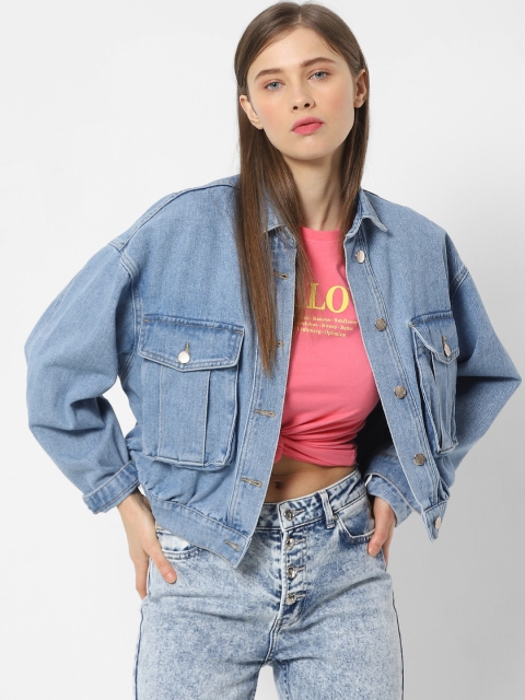 ONLY Women Blue Solid Denim Jacket