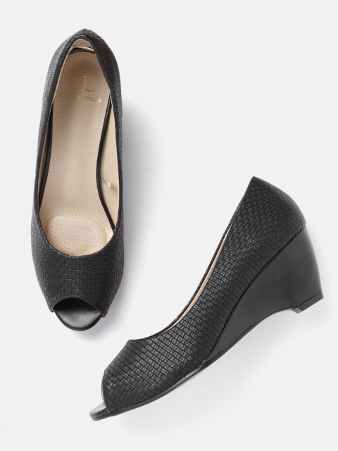 Carlton London Women Black Basket Weave Peep Toes