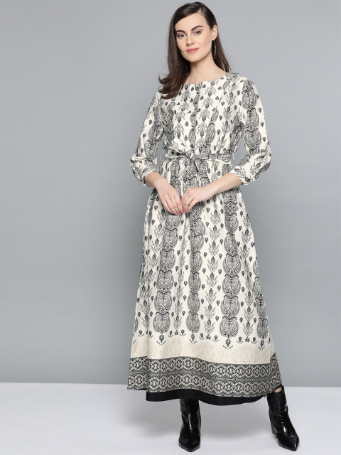 Harpa Women Off-White & Black Printed Maxi Dress