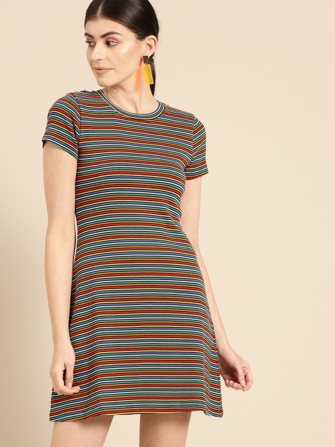 United Colors of Benetton Women Multicoloured Striped T-shirt Dress, Multi