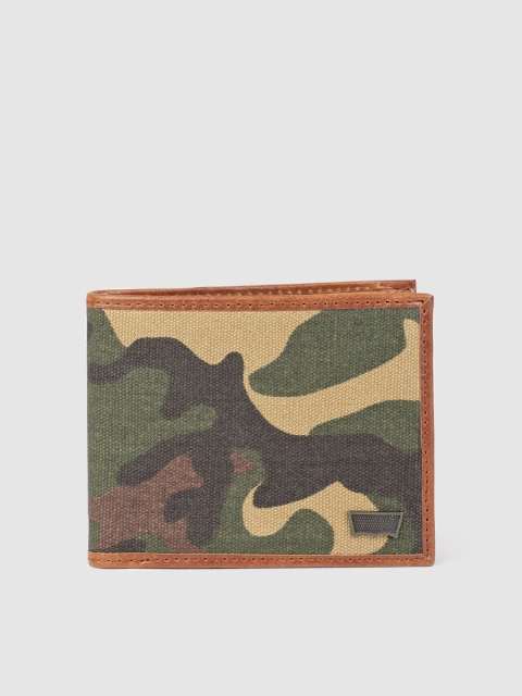 Levis Men Green & Black Printed Leather Two Fold Wallet