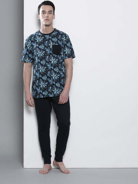 Marks & Spencer Men Navy Blue & Green Printed Night Suit
Marks & Spencer Men Navy Blue & Green Printed Night Suit