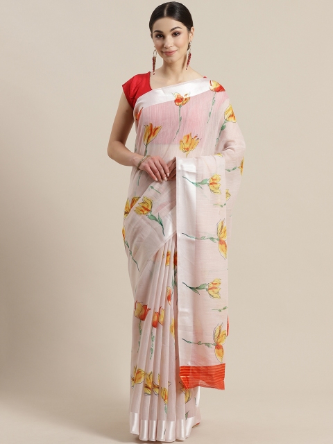 Rajesh Silk Mills Beige & Yellow Floral Printed Saree