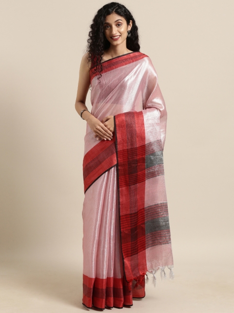 VASTRANAND Pink Solid Tissue Linen Saree