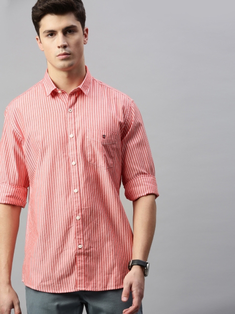 Louis Philippe Sport Men Pink & White Slim Fit Striped Casual Shirt