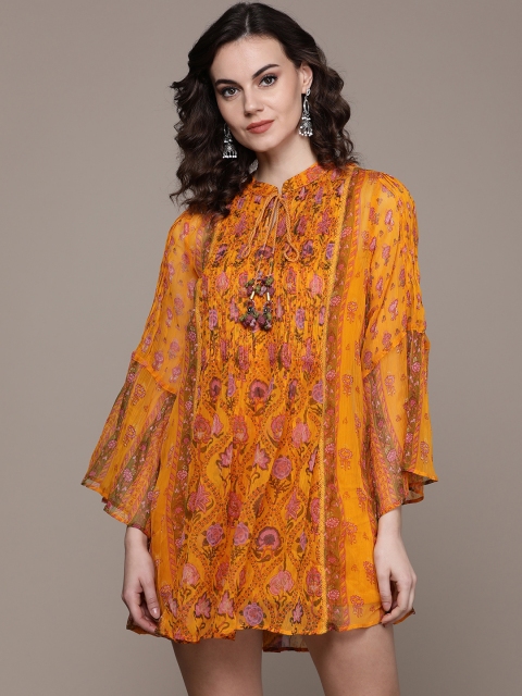 Label Ritu Kumar Women Mustard Yellow Semi-Sheer Printed Accordion Pleated A-Line Dress
Label Ritu Kumar Women Mustard Yellow Semi-Sheer Printed Accordion Pleated A-Line Dress