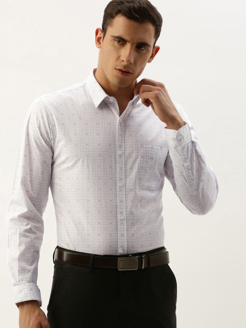 Peter England Men White & Black Slim Fit Checked Formal Shirt