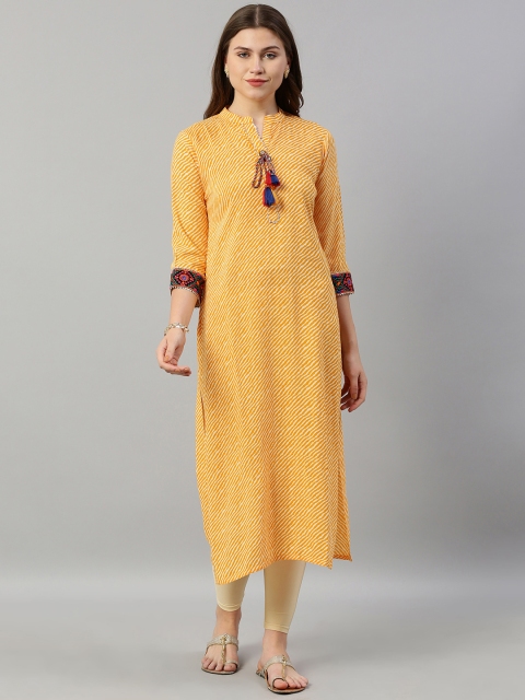 Neerus Women Mustard Yellow & Off-White Printed Straight Kurta With Embroidered Detaling
Neerus Women Mustard Yellow & Off-White Printed Straight Kurta With Embroidered Detaling