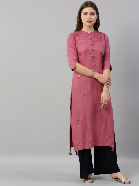 Neerus Women Pink & Navy Blue Embroidered Straight Kurta With Pin Tucks& Mirror Work
Neerus Women Pink & Navy Blue Embroidered Straight Kurta With Pin Tucks& Mirror Work