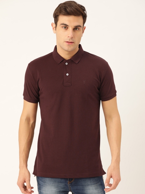 GHPC Men Burgundy Solid Slim Fit Polo Collar T-shirt
