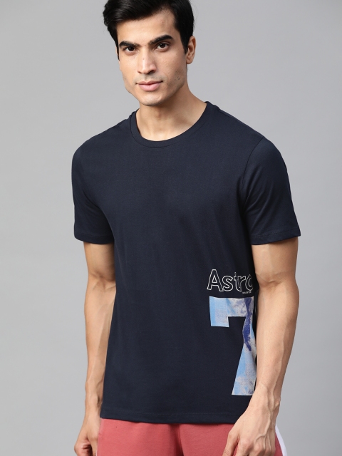 Roadster Men Navy Blue Solid Round Neck T-shirt