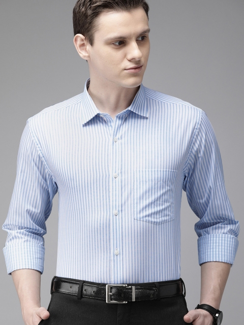 Park Avenue Men White & Blue Slim Fit Striped Formal Shirt